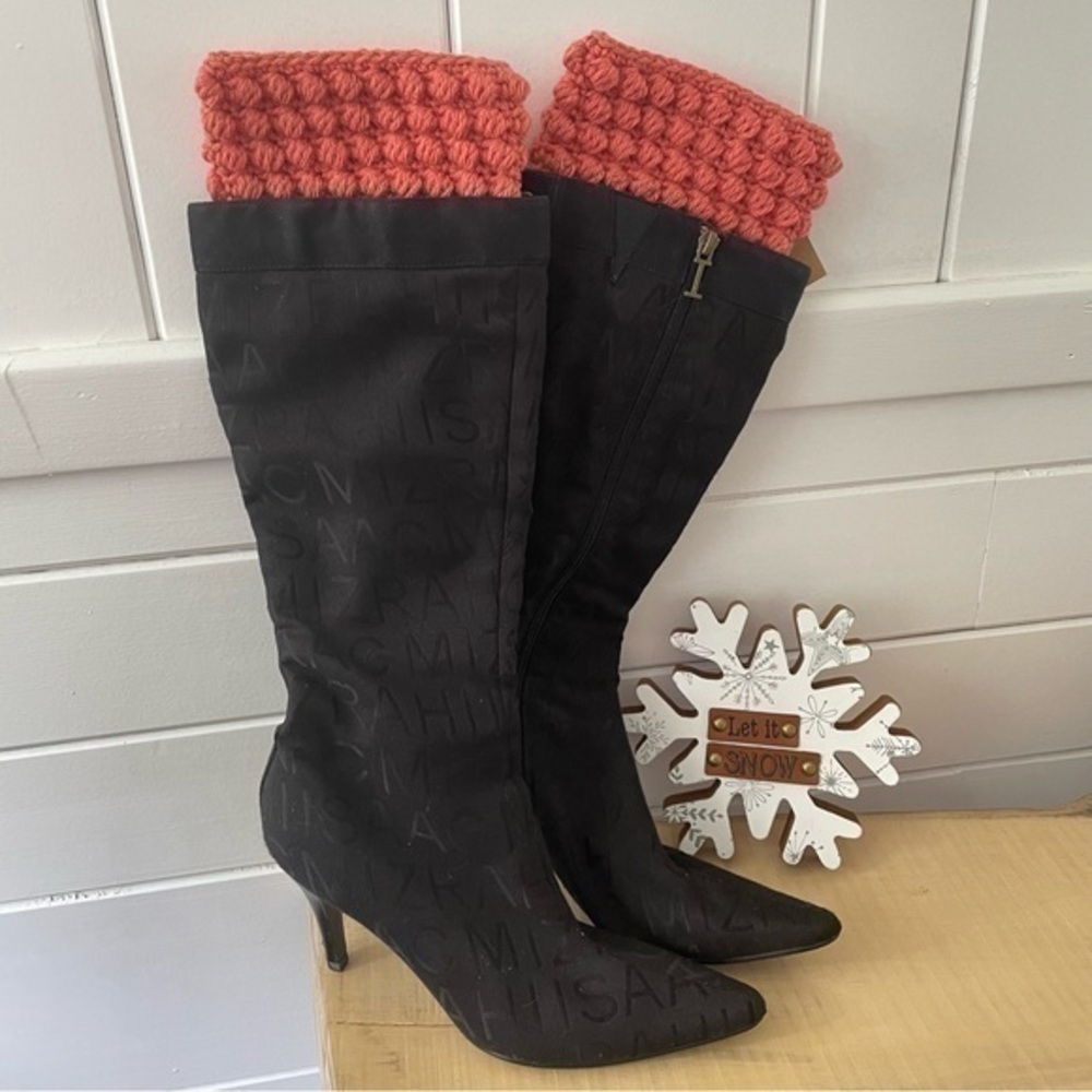 Handmade Boot Cuff Rusty Salmon Puff Stitch 11.5" Crochet Knit Spring